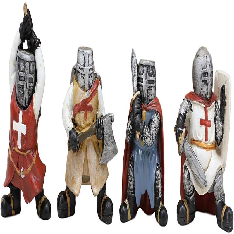 Ebros Medieval Knights Crusaders with Swords Axe & Shield Figurine Set of 4