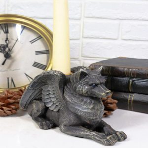 Ebros Stoic Guardian Winged Wolf Gargoyle Gothic Candleholder Figurine 6.5"L