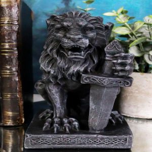 Ebros Stoic Notre Dame Sword Bearer Lion Heart Gargoyle On Pedestal Figurine 6"H