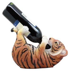 Ebros Thirsty Baby Bengal Tiger Cub Wine Bottle Holder Figurine 10"L Giant Cat Hunter