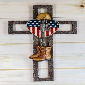 Ebros Western USA Flag Military Patriotic Fallen Soldier Memorial Wall Cross