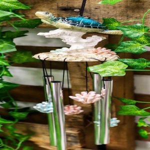 Nautical Reptile Kingdom Sea Turtle Swimming Over Corals Garden Wind Chime Decor