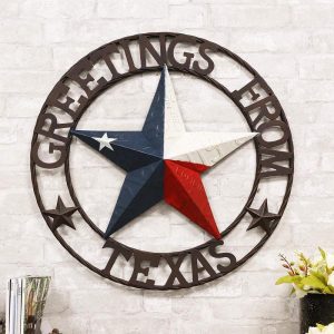 Oversized 24"W Rustic Western Greetings Texas Lone Star Wall Circle Sign 3D Art