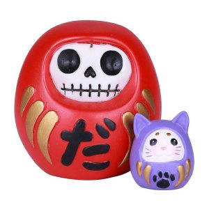 Ebros Furrybones Japanese Daruma With Mouse Friend Skeleton Statue Toy Furry Bones