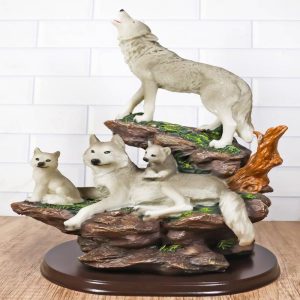 Ebros Gift Moon Howling Timberwolves Wolf Pack Family Decorative Figurine 8.5"H