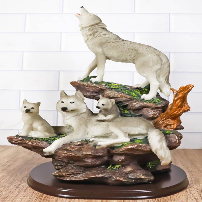 Ebros Gift Moon Howling Timberwolves Wolf Pack Family Decorative Figurine 8.5"H