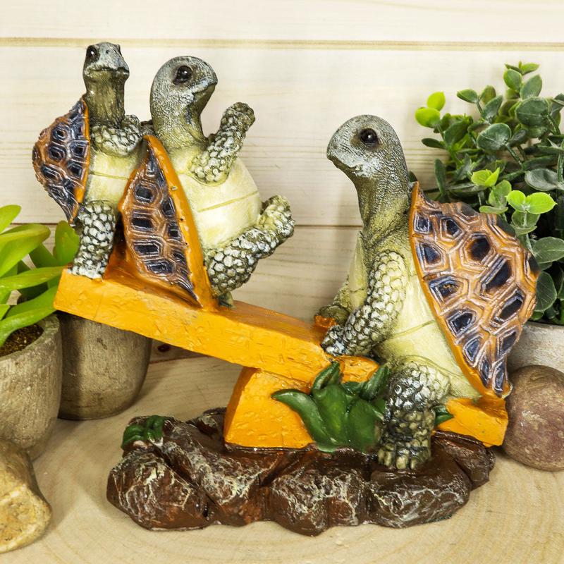 Ebros Gift Mother Turtle Playing with Her Babies On Forest Seesaw Decorative Figurine 6.5" H Animal Reptile Decor of Tortoises Turtles Hatchlings Terrapins Wildlife Whimsical Sculpture