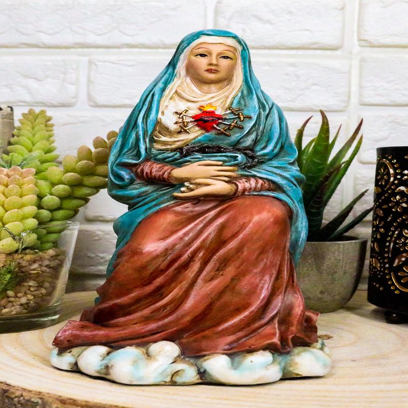 Ebros Gift Our Lady Of Seven Dolors Figurine Mother Of Sorrows Mater Dolorosa Sculpture 6.75" H