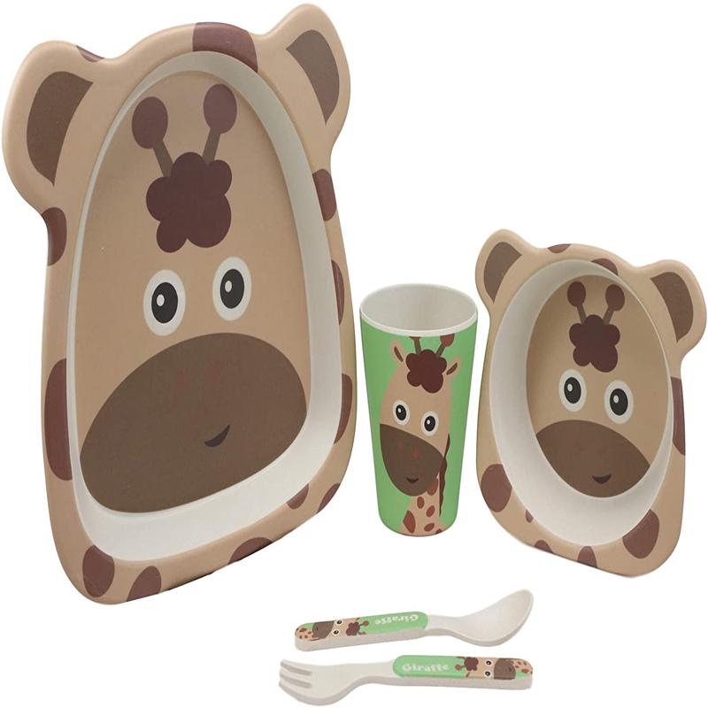 Ebros Giraffe 5 Piece Organic Bamboo Dinnerware Set For Kids Children Toddler