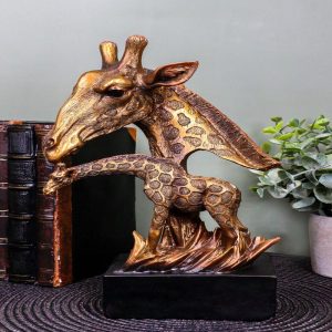 Ebros Giraffe Head Bust with Full Bodied Calf Statue On Pedestal Base 9.75" H