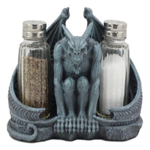 Ebros Gothic Abaddon Crouching Winged Gargoyle Salt And Pepper Shakers Holder Figurine Set 6.5" Long Fantasy Kitchen Decor Statue