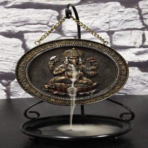 Ebros Hindu Ganesha Round Medallion Disk Backflow Incense Cone Holder Burner