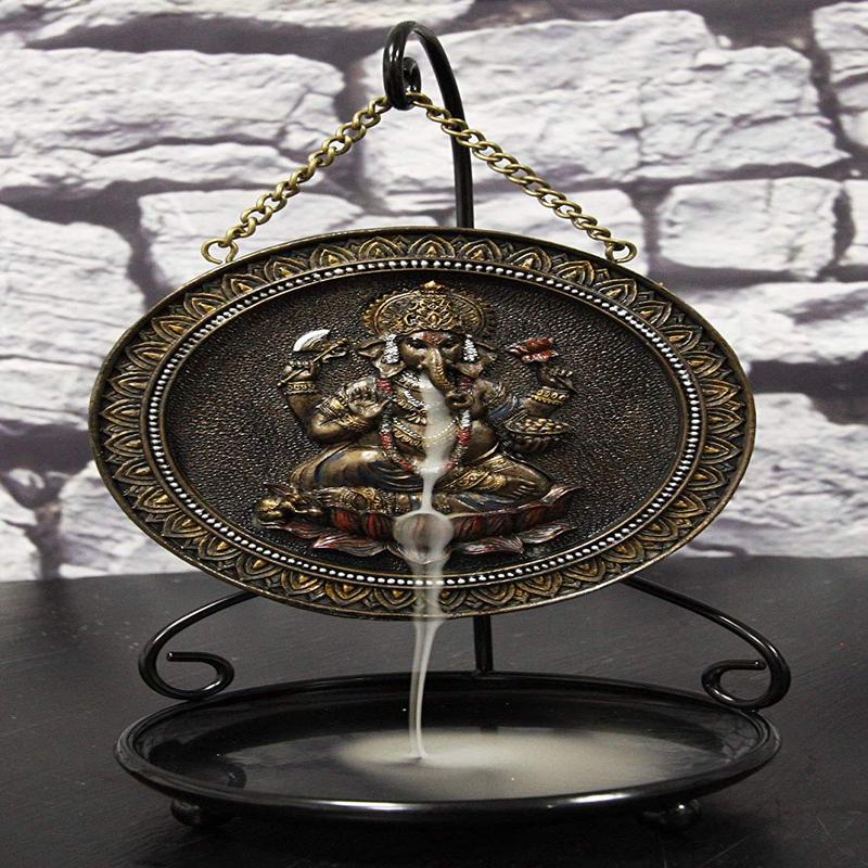 Ebros Hindu Ganesha Round Medallion Disk Backflow Incense Cone Holder Burner