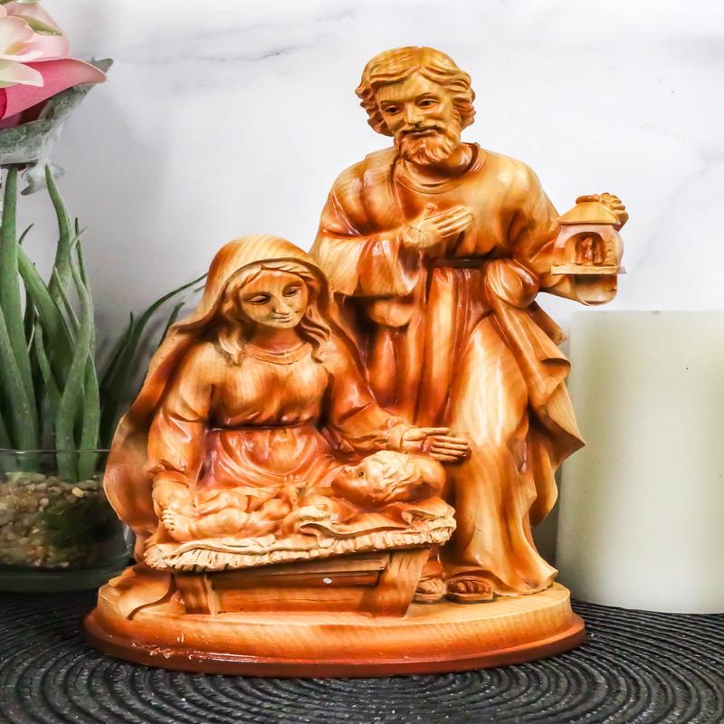 Ebros Holy Family Nativity Mary Joseph and Infant Jesus in Manger Decor Figurine