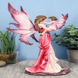 Ebros I Love You Pastel Magenta Pink Fairy Mother Carrying Child Daughter Statue Faery Garden Fantasy Collector Figurine