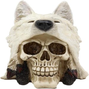Ebros Koitsenko Warrior Chief White Wolf Skull Statue Gothic Figurine (White)