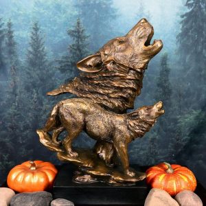 Ebros Large 15" Tall Howling Wolf Bust Statue On Museum Style Pedestal Base