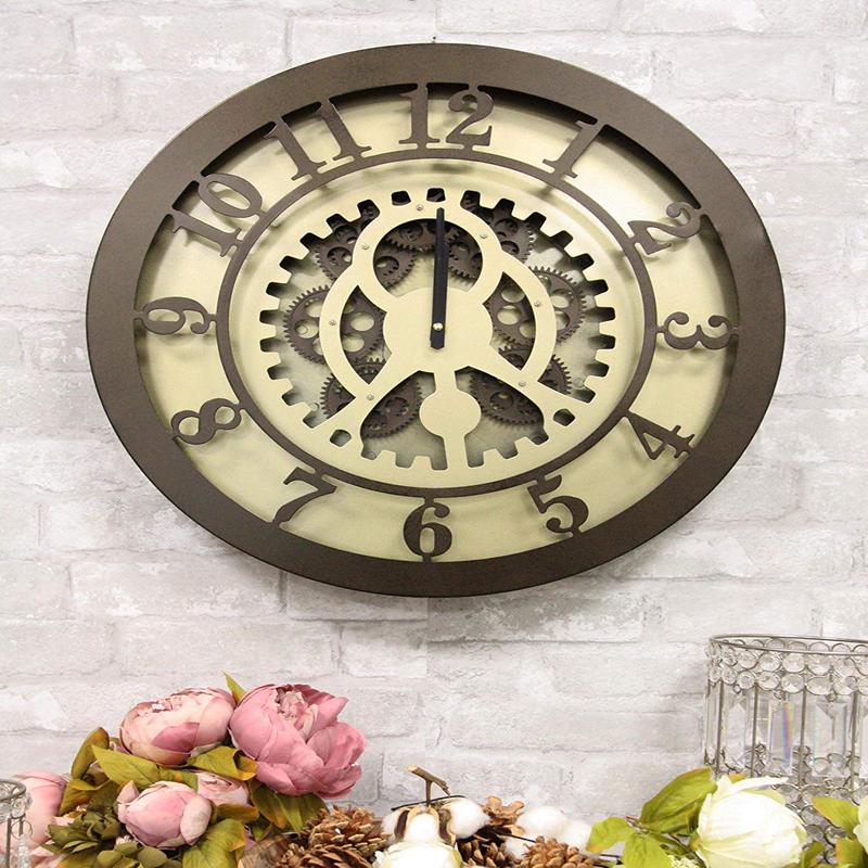 Ebros Large 19.5" W Steampunk Industrial Metal Wall Clock with Moving Gearwork