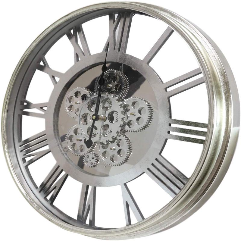 Ebros Large 21.25" W Contemporary Modern Transitional Design Steampunk Wall Clock with Complex Mechanical Moving Gears Mirror Face Roman Numerals Accent Clockwork Gearwork Decor