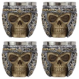 Ebros Medieval Roman Centurion Knight Skull With Helmet Tea Coffee Cup Mug Set of 4