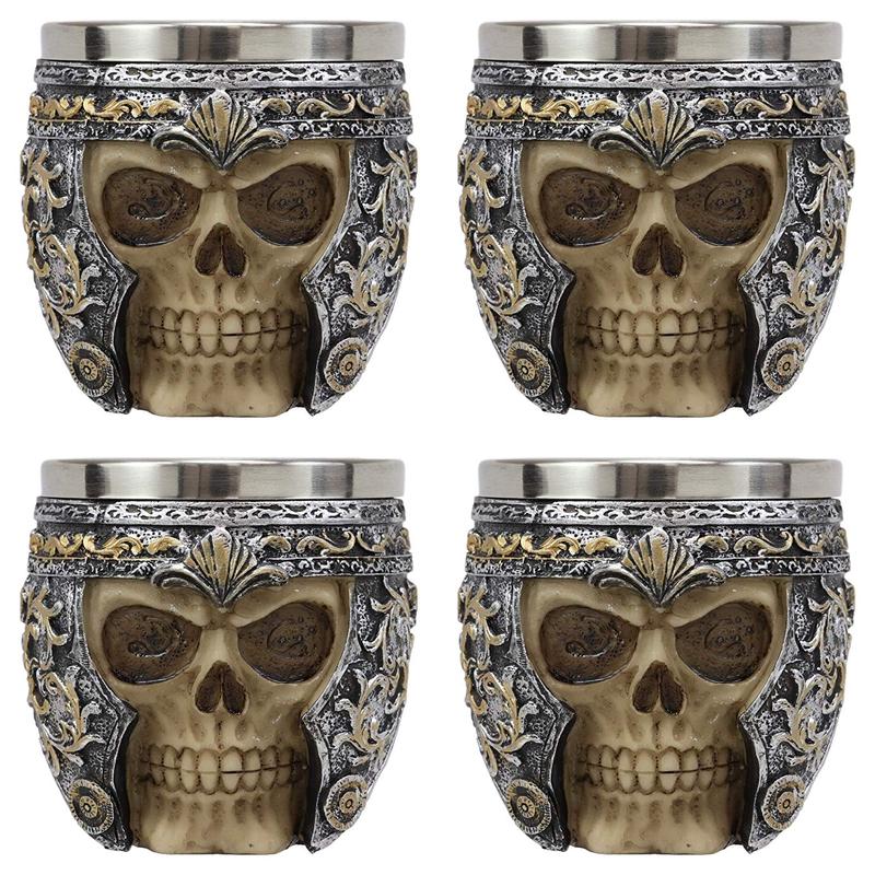 Ebros Medieval Roman Centurion Knight Skull With Helmet Tea Coffee Cup Mug Set of 4