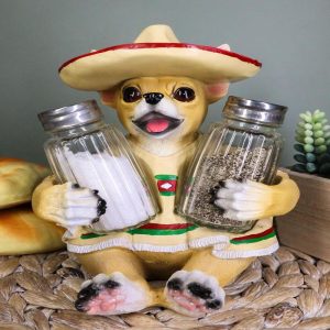 Ebros Mexican Chihuahua With Sombrero Hat And Serape Salt Pepper Shakers Holder 7"H