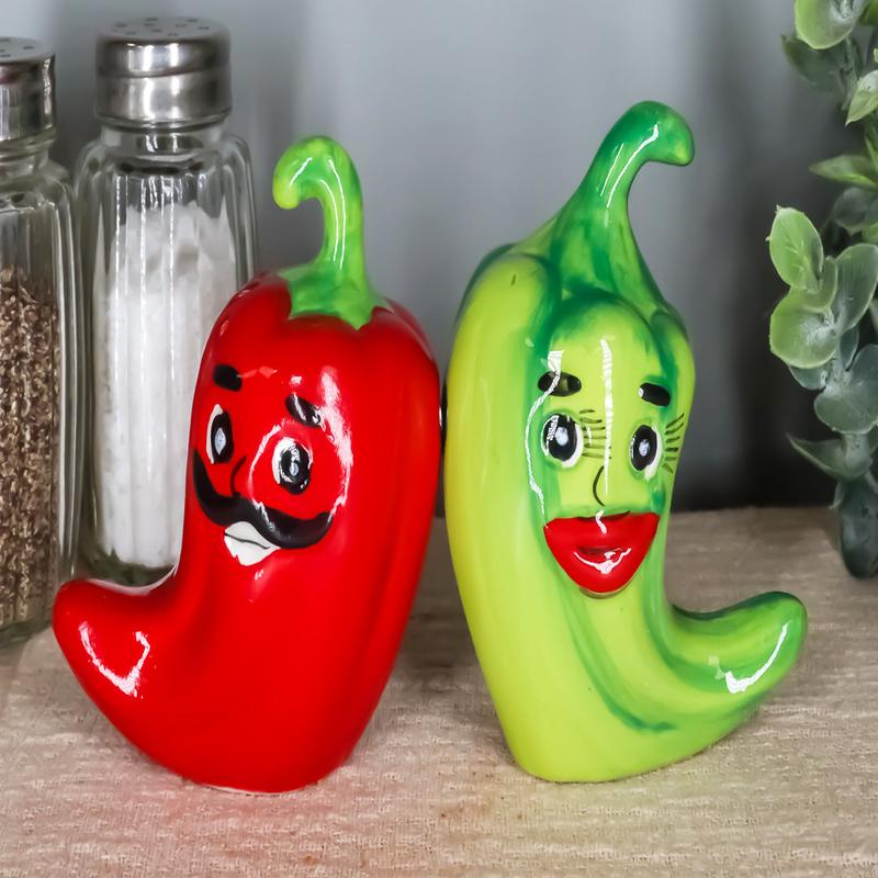 Ebros Mexican Jalapeno Chili Peppers Magnetic Ceramic Salt Pepper Shakers Set