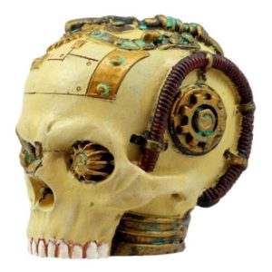 Ebros Severed Steampunk Cyborg Skull Figurine 3"H Robotic Skull With Painted Gear Work