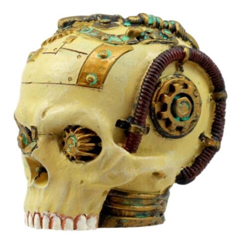 Ebros Severed Steampunk Cyborg Skull Figurine 3"H Robotic Skull With Painted Gear Work