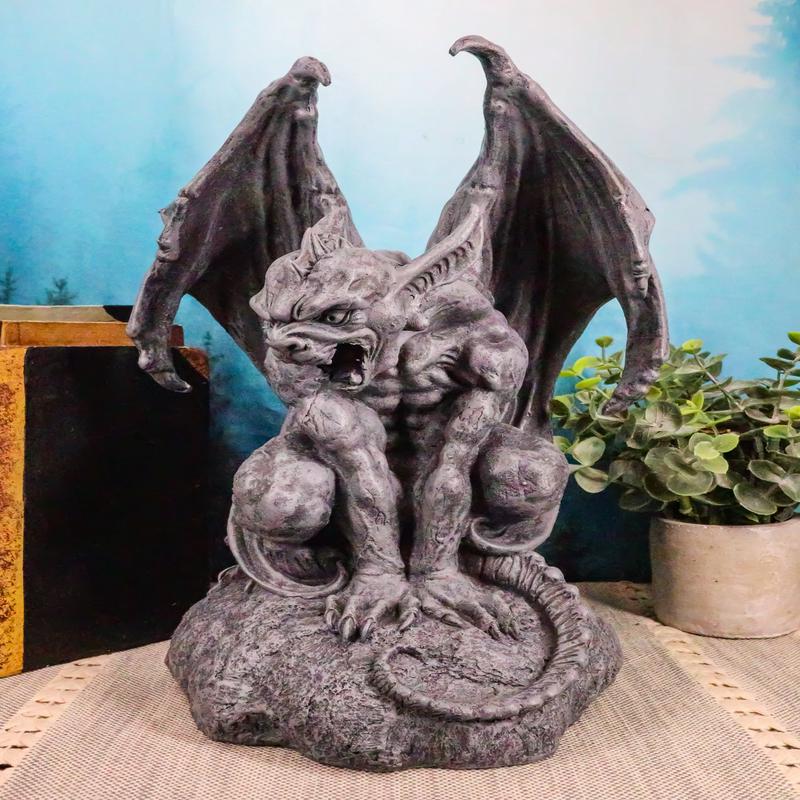 Ebros Warden Large Cathedral Guardian Crouching Winged Gargoyle Statue 12.5"H