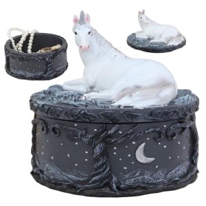 Ebros White Unicorn Starry Night Round Jewelry Box 5.25" H Unicorns Trinket Box