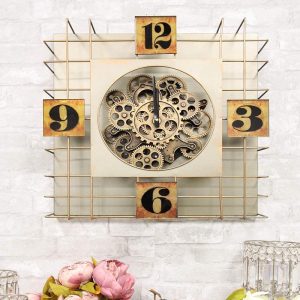 Large 19" Modern Steampunk Industrial Cage Design Moving Gears Metal Wall Clock