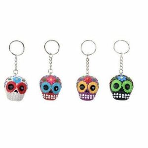 Ebros Gift White Red Purple and Black Sugar Skull Key Chain Set of 4 Pcs