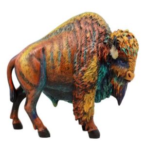 Ebros Gift Wild & Free Colorful American Bison Figurine 9.25" L Multi Color Rainbow Hand Painted Faux Wood