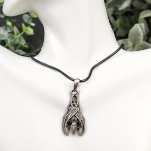 Ebros Gothic Sleeping Vampire Bat Pendant Pewter Necklace Fantasy Terror Creature of Darkness Jewelry Accessory
