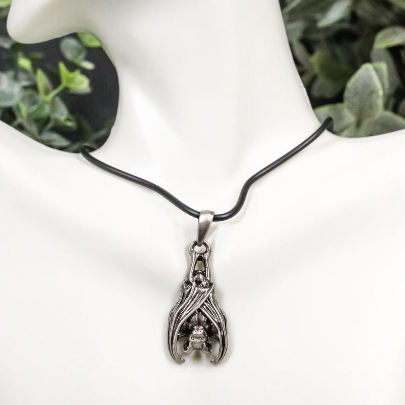Ebros Gothic Sleeping Vampire Bat Pendant Pewter Necklace Fantasy Terror Creature of Darkness Jewelry Accessory