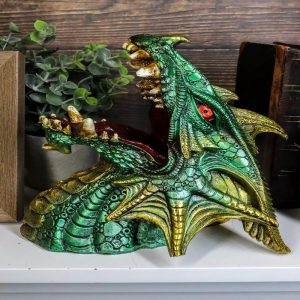 Ebros Green Grendel Dragon Head Wine Bottle Holder Serpent Of Fire Decorative Figurine