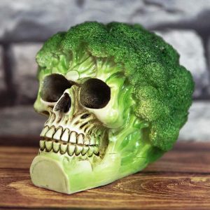 Ebros Green Vegetable Produce Sprouting Broccoli Skull Statue 6.25" Long