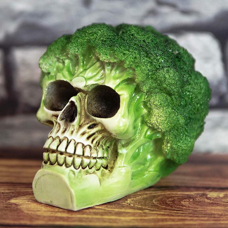 Ebros Green Vegetable Produce Sprouting Broccoli Skull Statue 6.25" Long