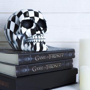 Ebros Harlequin Black And White Squares Checkered Skull Figurine Statue 6" Long