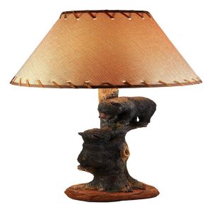 Ebros Helping Hand Whimsical Black Bear Cubs Climbing Tree Table Lamp Statue with Burlap Shade 24"High Wildlife Rustic Cabin Lodge Decor Forest Bears Family Desktop Lamps