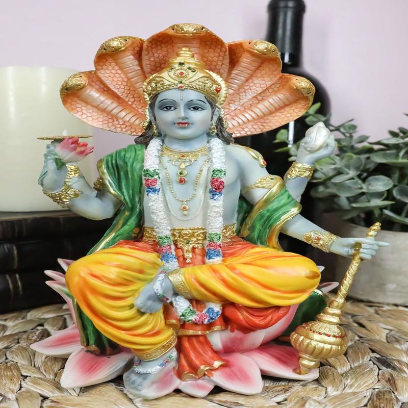 Ebros Hindu God Vishnu Vasudeva Sitting On Throne of Cobras Statue 8"H