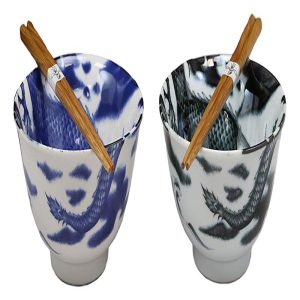 Ebros Japanese Made East Asian Chinese Dragons Ceramic Bowls And Chopsticks Set of 2