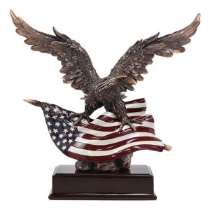 Ebros Large 14.5" Tall Bald Eagle Perching On American Flag Figurine With Base