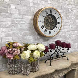 Ebros Large 18.25"Diameter Vintage Antique Design Gold Steampunk Wall Clock With Complex Mechanical Moving Gears Mirror Face Roman Numerals Victorian Industrial Accent Clockwork Gearwork Decor Clocks