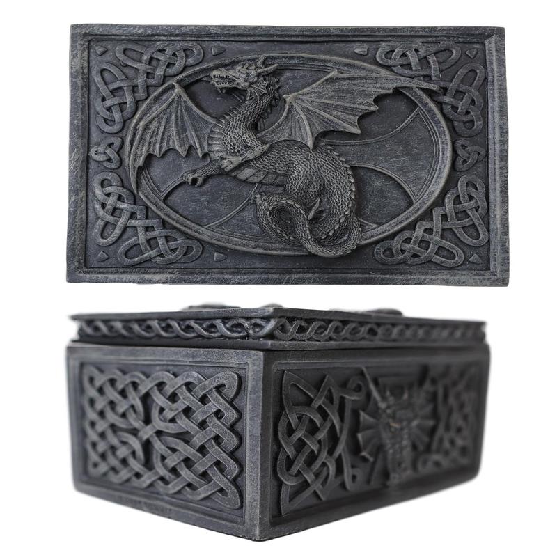 Ebros Celtic Knotwork Moon Dragon Voyage Decorative Jewelry Trinket Box Figurine 5"L