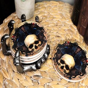 Ebros Clutch Of The Dead Skeleton Hand Coaster Holder W/ 4 Skull Coasters