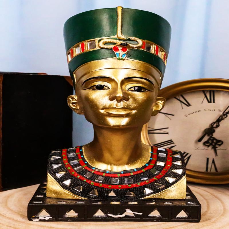 Ebros Golden Ancient Egyptian Queen Nefertiti Bust Statue 9.75" Tall Wife of Pharaoh Akhenaten