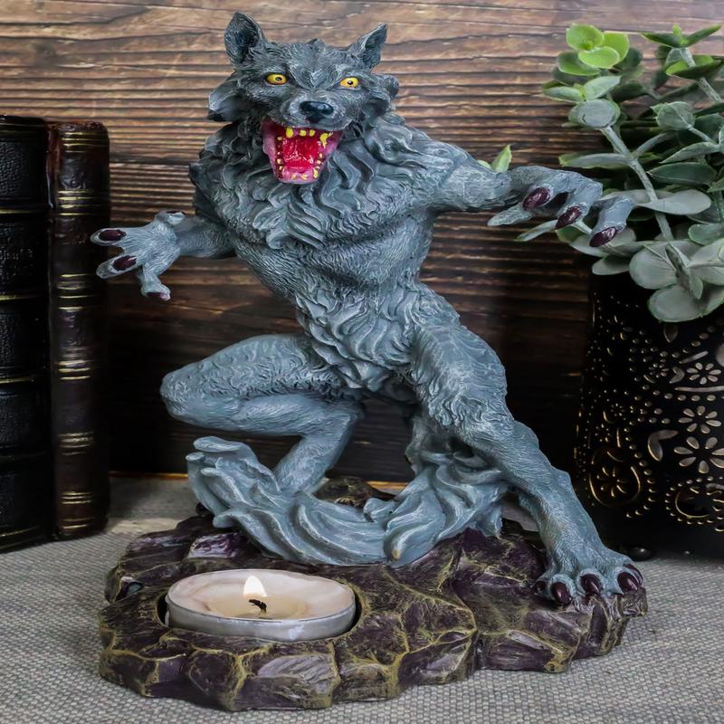 Ebros Gothic Werewolf Tea Light Candle Holder Statue Lycan Wolf Man Figurine