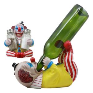 Ebros Halloween IT Killer Mannequin Pennywise Clown Wine Holder And Salt Pepper Shakers Holder Figurine Set Scary Halloween Party Hosting Centerpiece Wine Cellar Tabletop Countertop Kitchen Home Decor